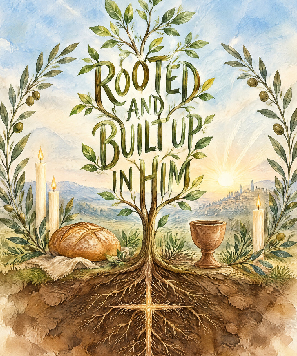 Rooted and Built Up in Him blanket, full design