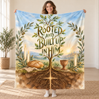 Rooted and Built Up in Him blanket, held open