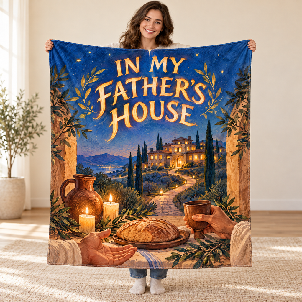 In My Father’s House blanket, held open