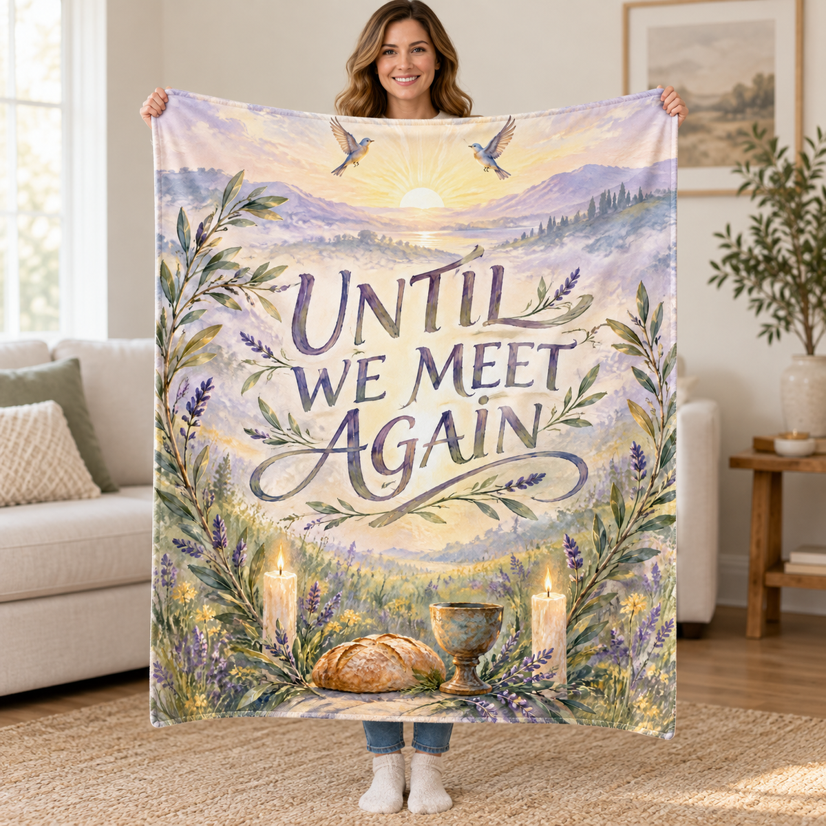 Until We Meet Again blanket, held open