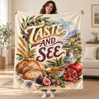 Taste and See blanket, held open