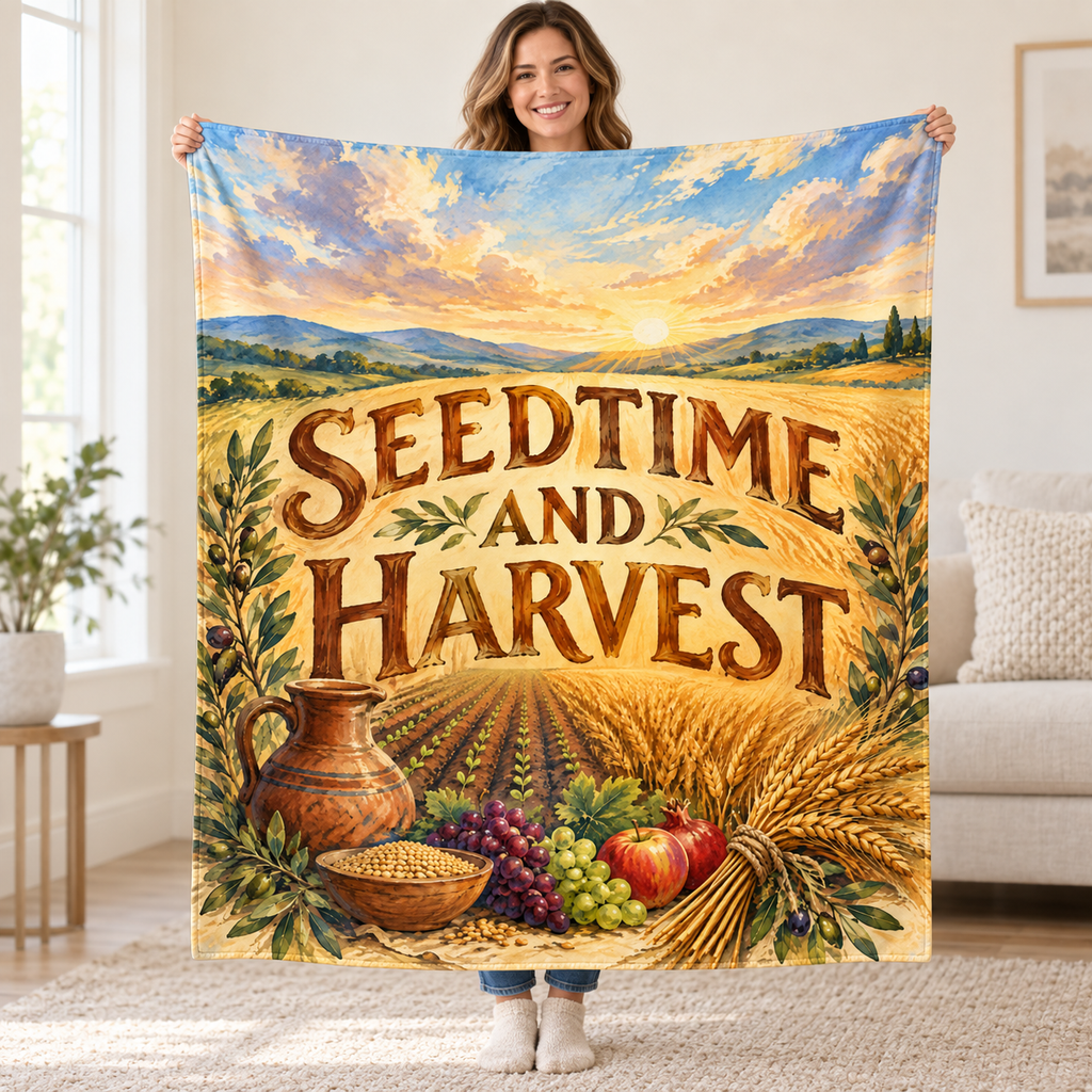 Seedtime and Harvest blanket, held open
