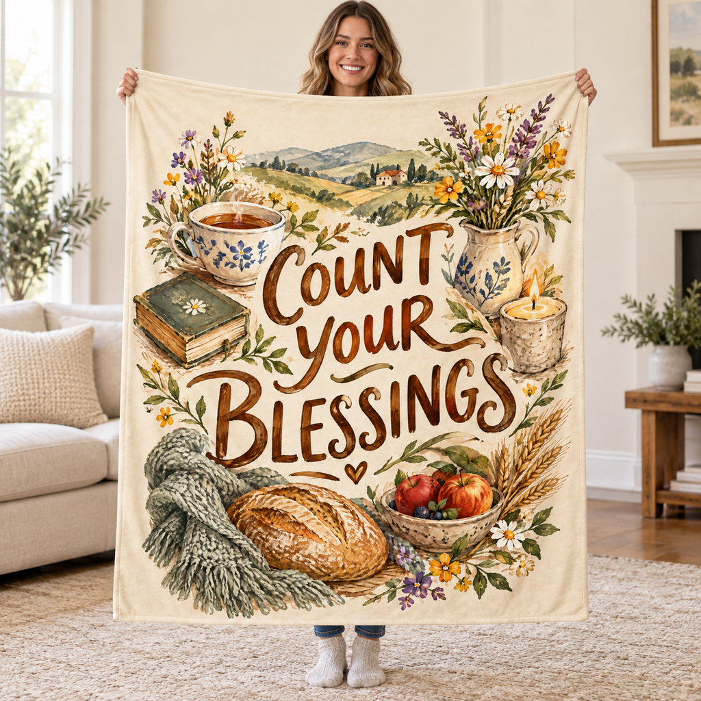 Count Your Blessings blanket, held open