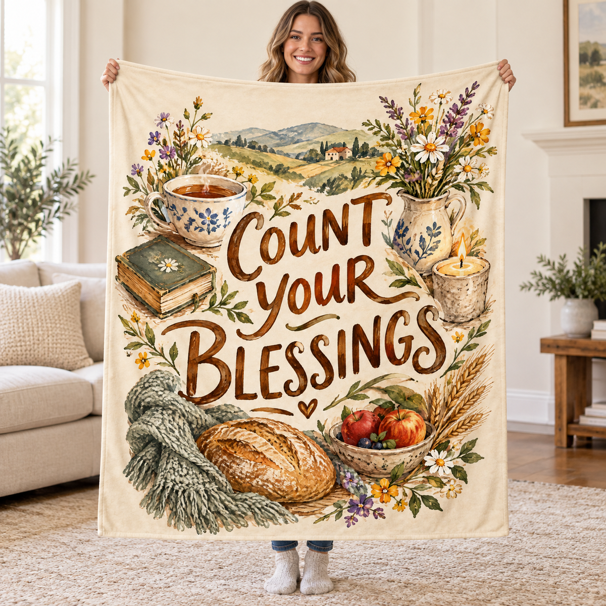 Count Your Blessings blanket, held open