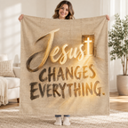 Jesus Changes Everything blanket, held open