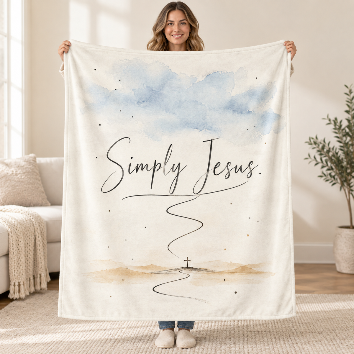 Simply Jesus blanket, held open