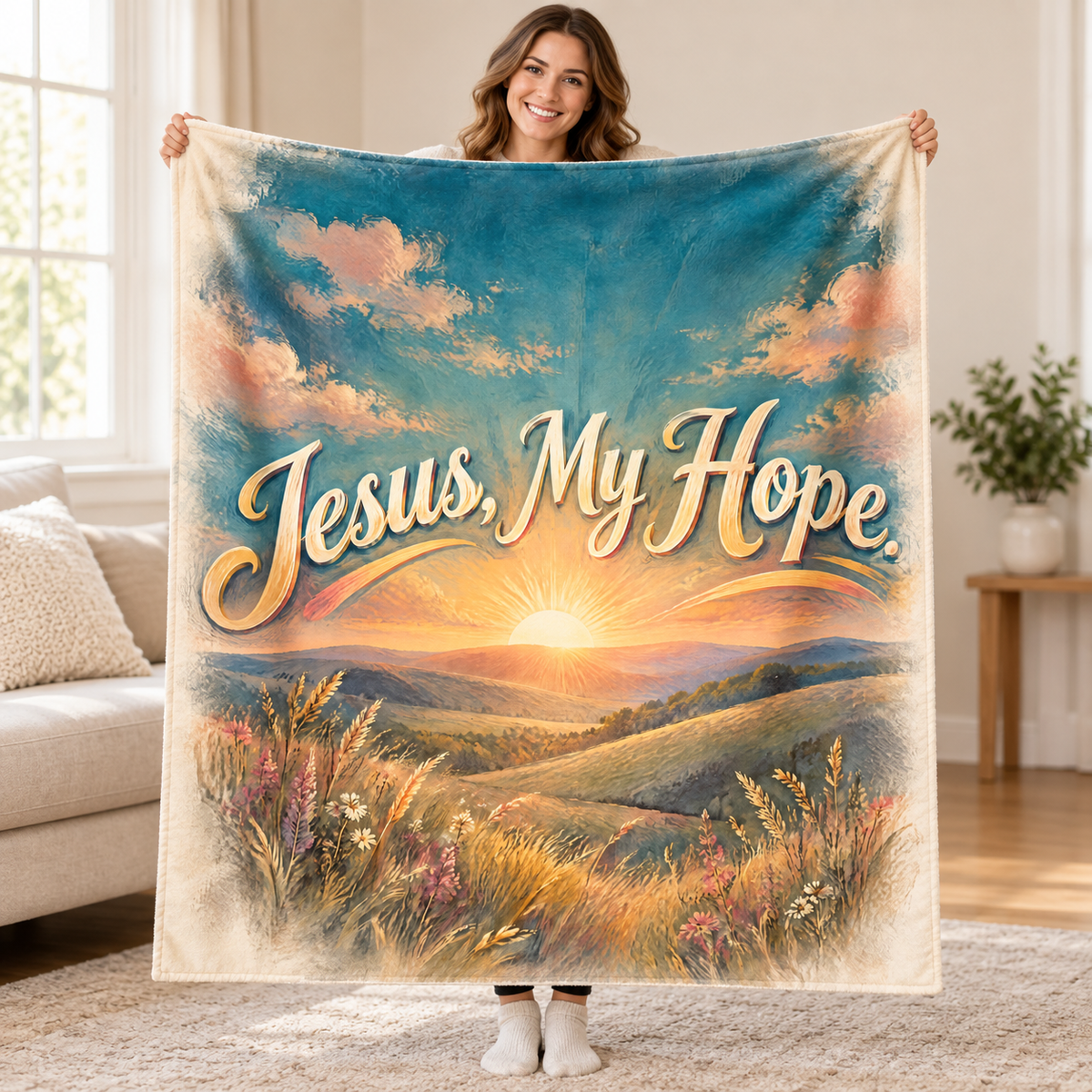 Jesus, My Hope blanket, held open