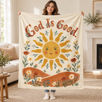 God Is Good blanket, held open