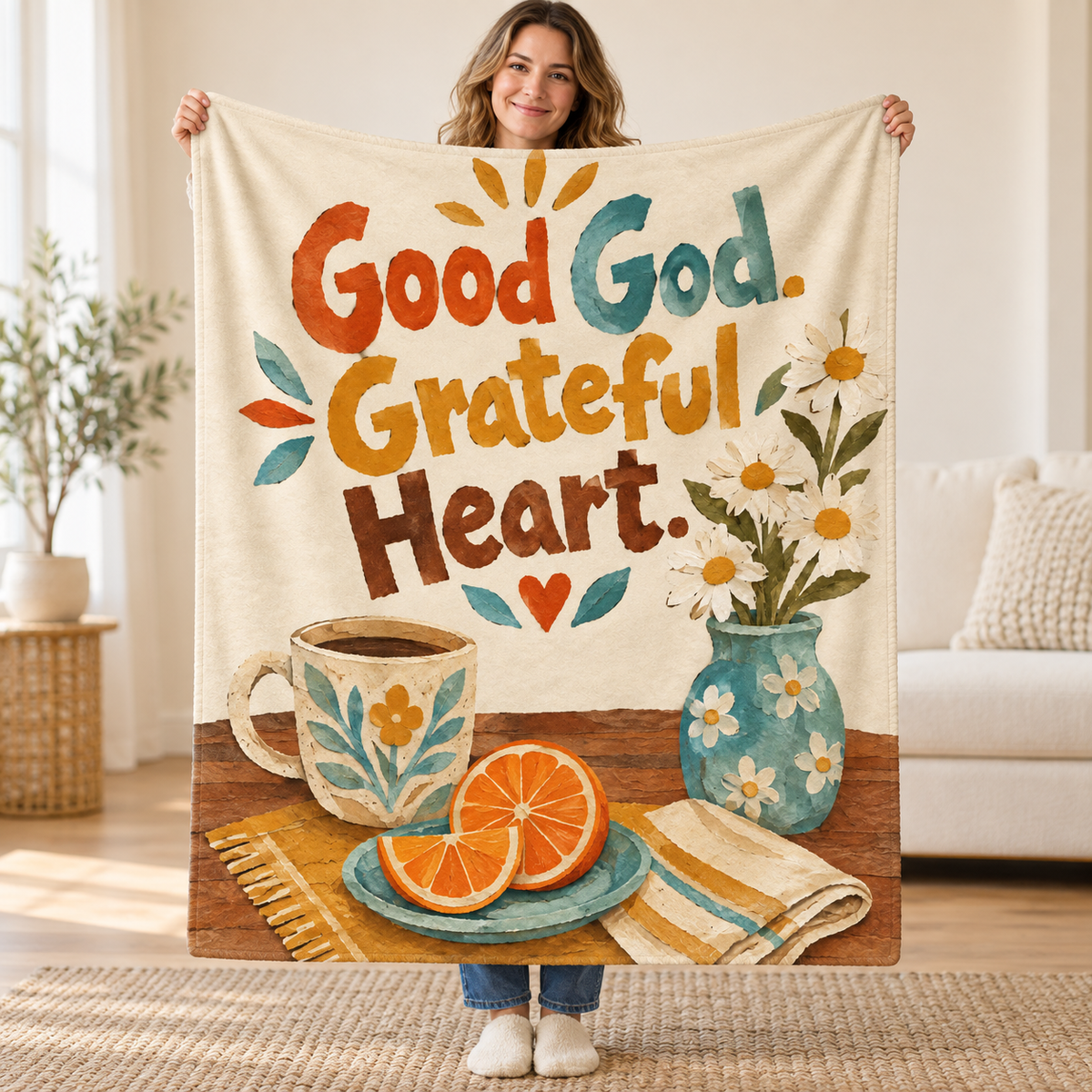 Good God. Grateful Heart blanket, held open