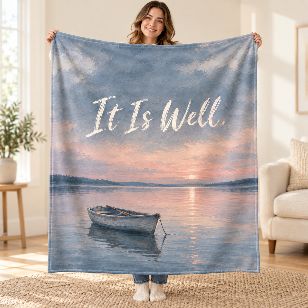 It Is Well blanket, held open