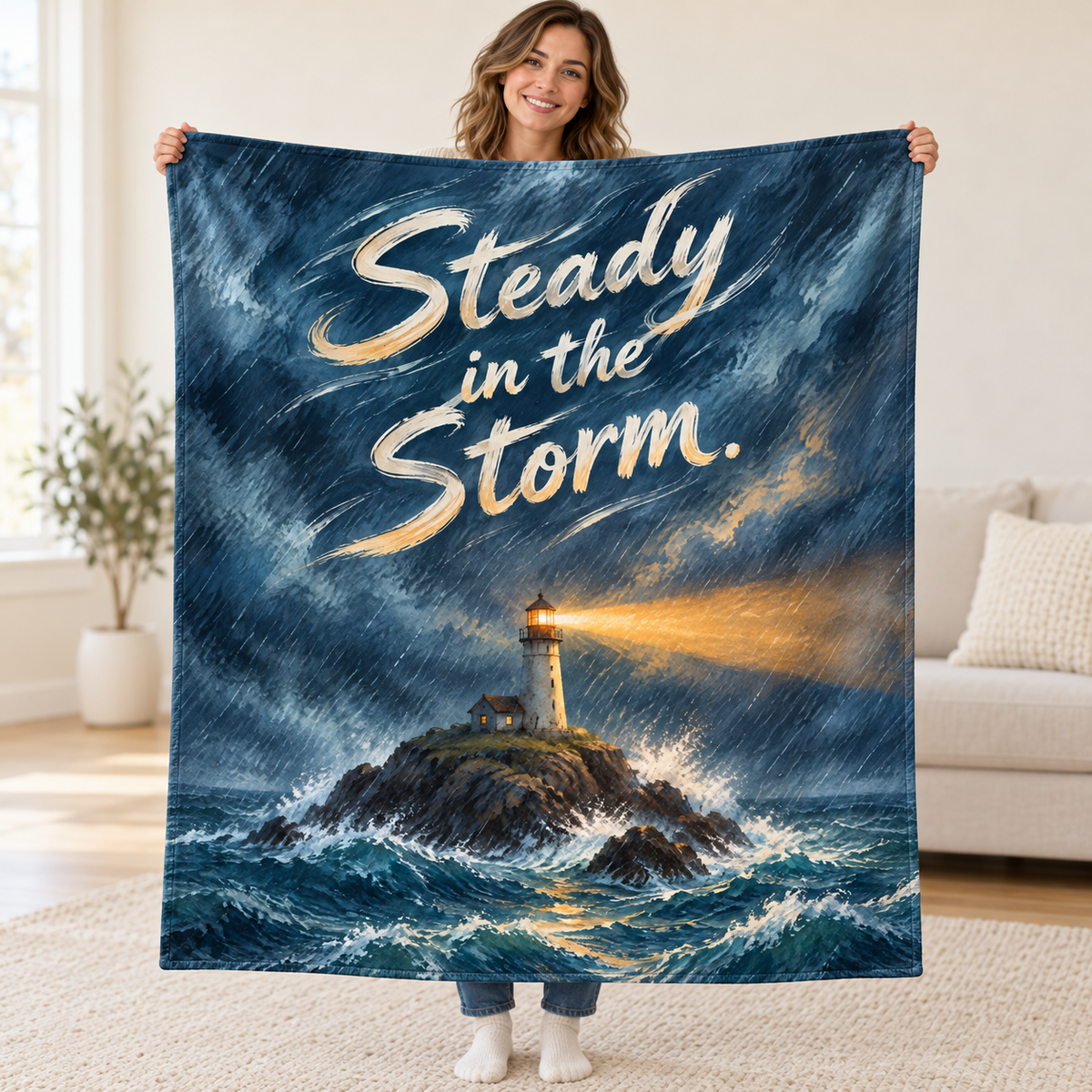 Steady in the Storm blanket, held open