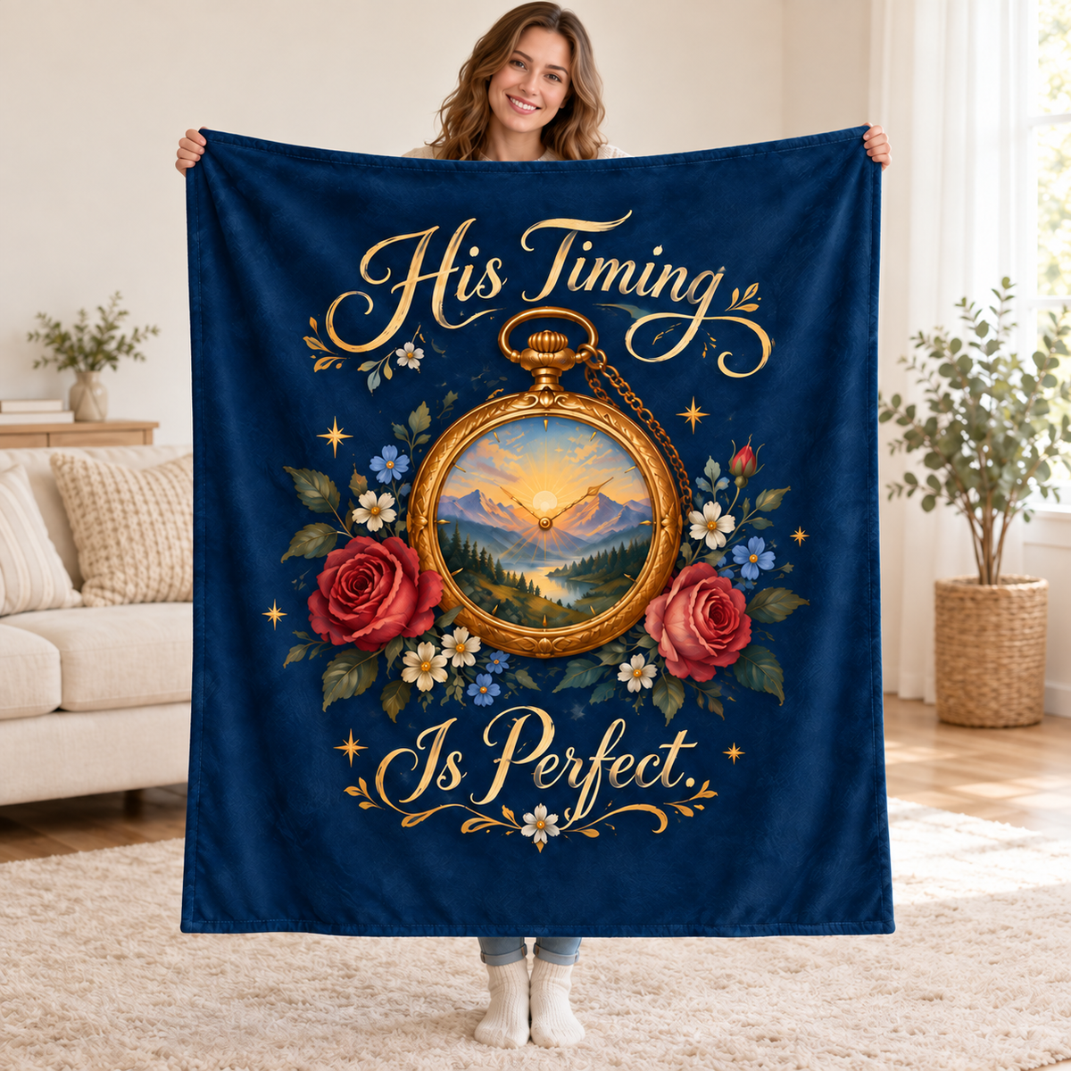 His Timing Is Perfect blanket, held open