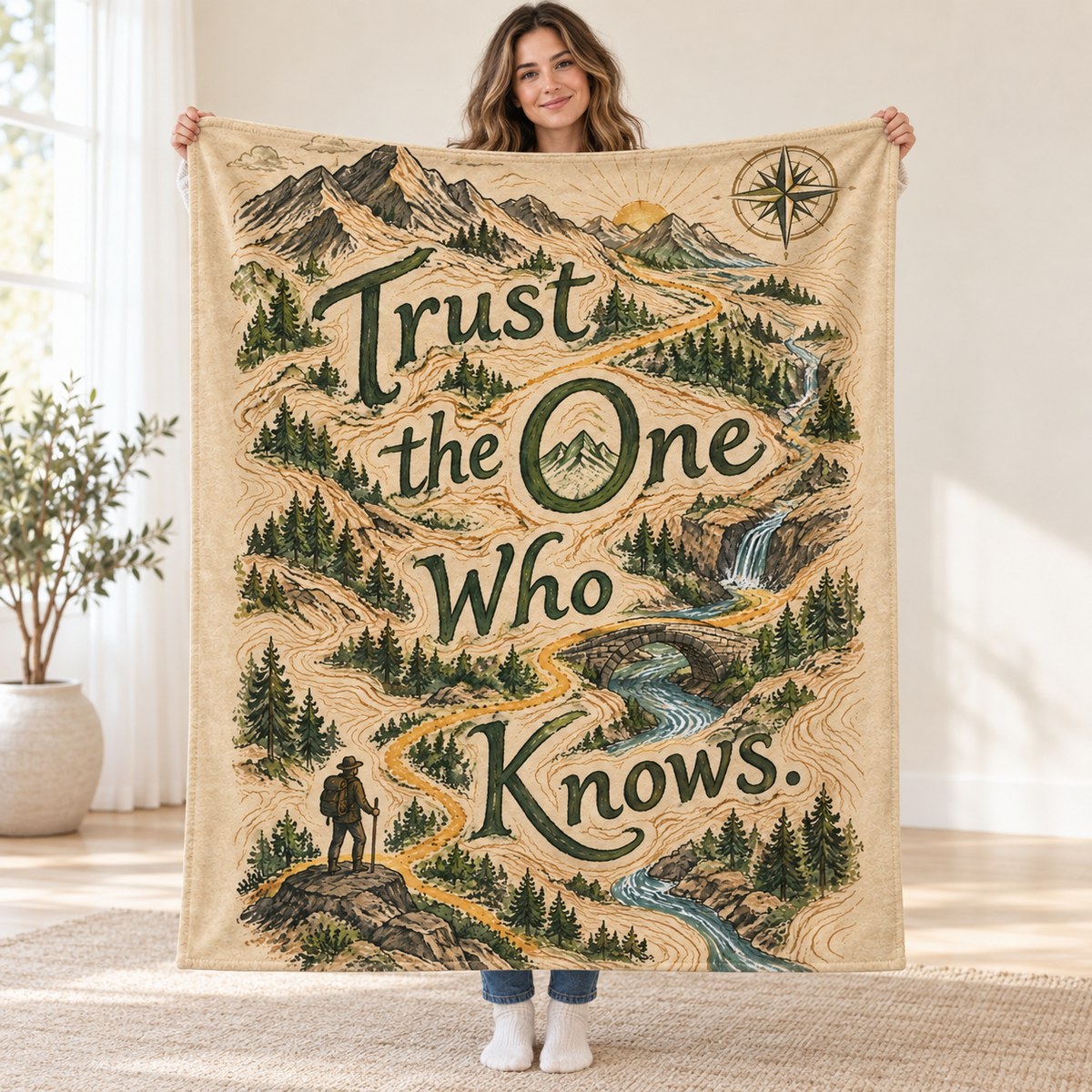 Trust the One Who Knows blanket, held open