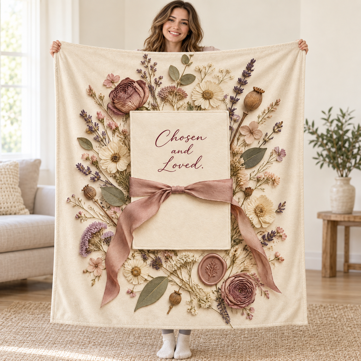 Chosen and Loved blanket, held open