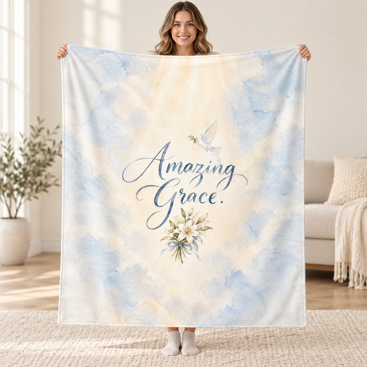 Amazing Grace blanket, held open