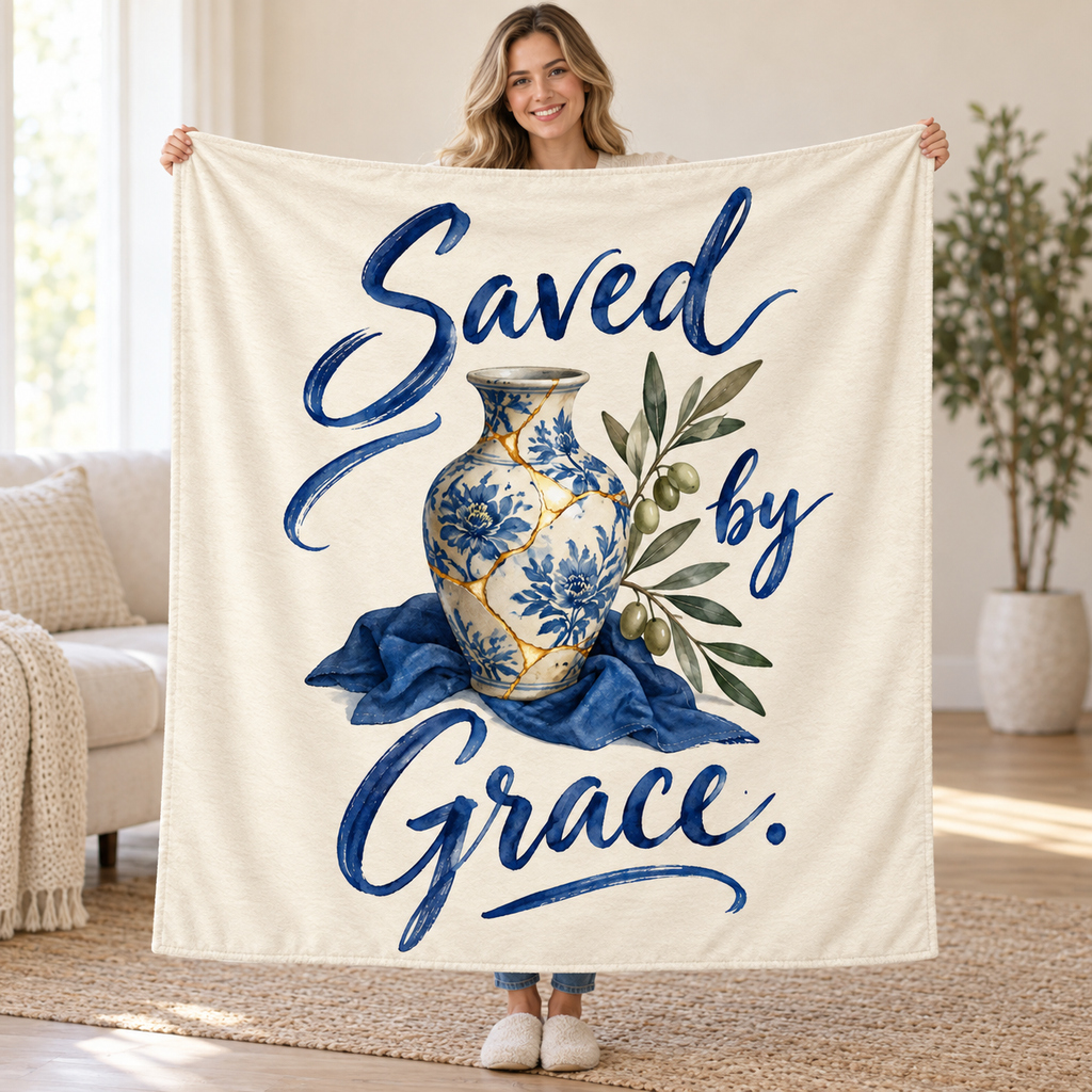 Saved by Grace blanket, held open