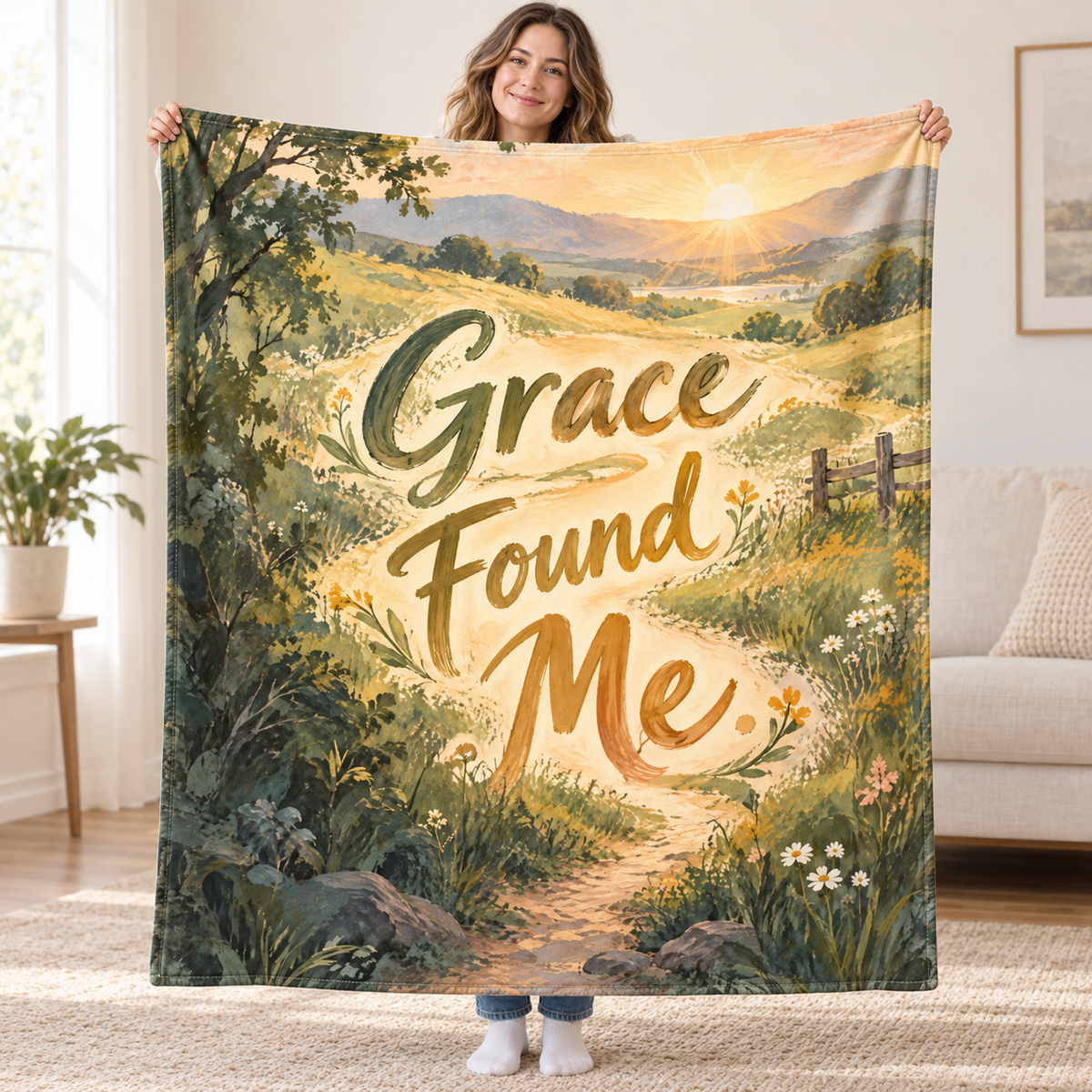 Grace Found Me blanket, held open