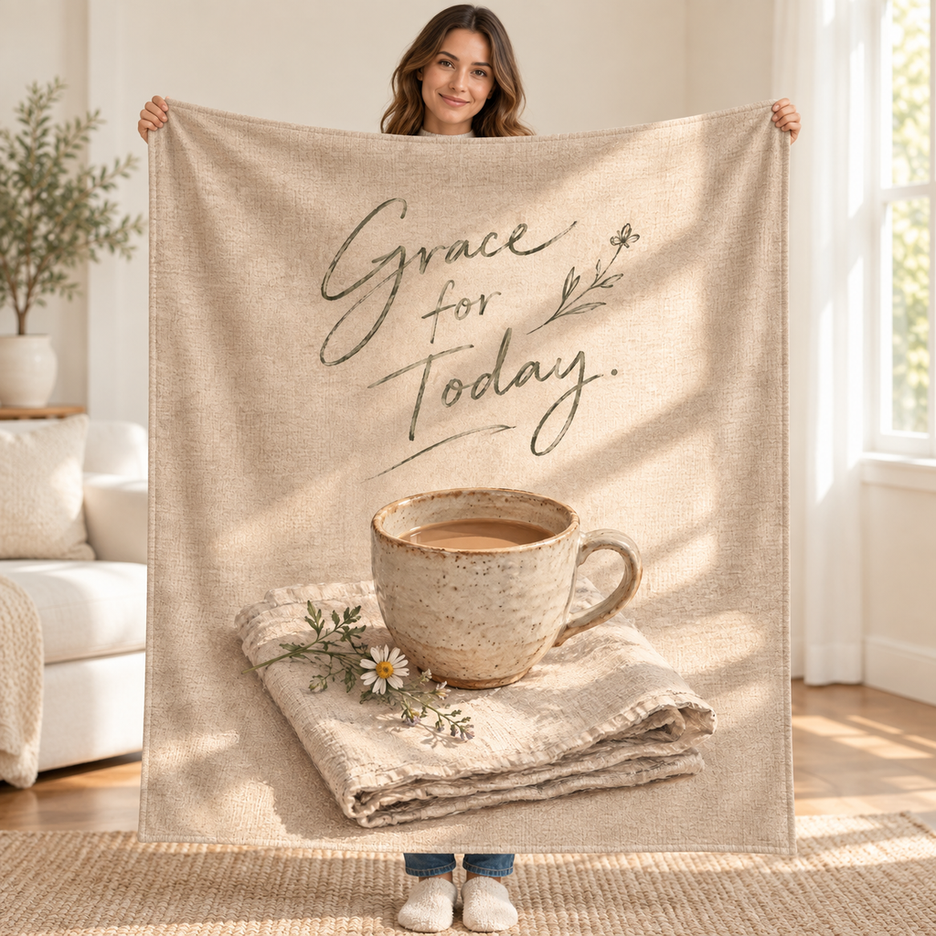 Grace for Today blanket, held open