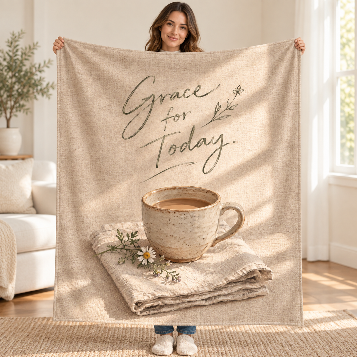 Grace for Today blanket, held open