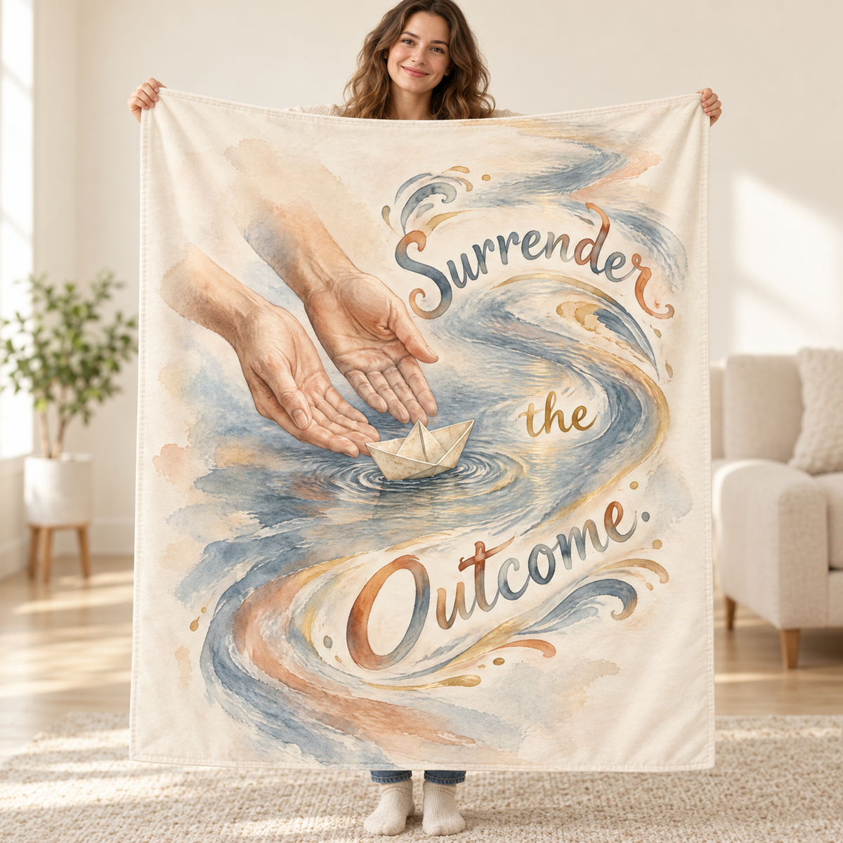 Surrender the Outcome blanket, held open