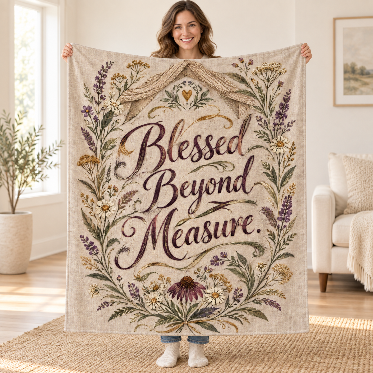 Blessed Beyond Measure blanket, held open