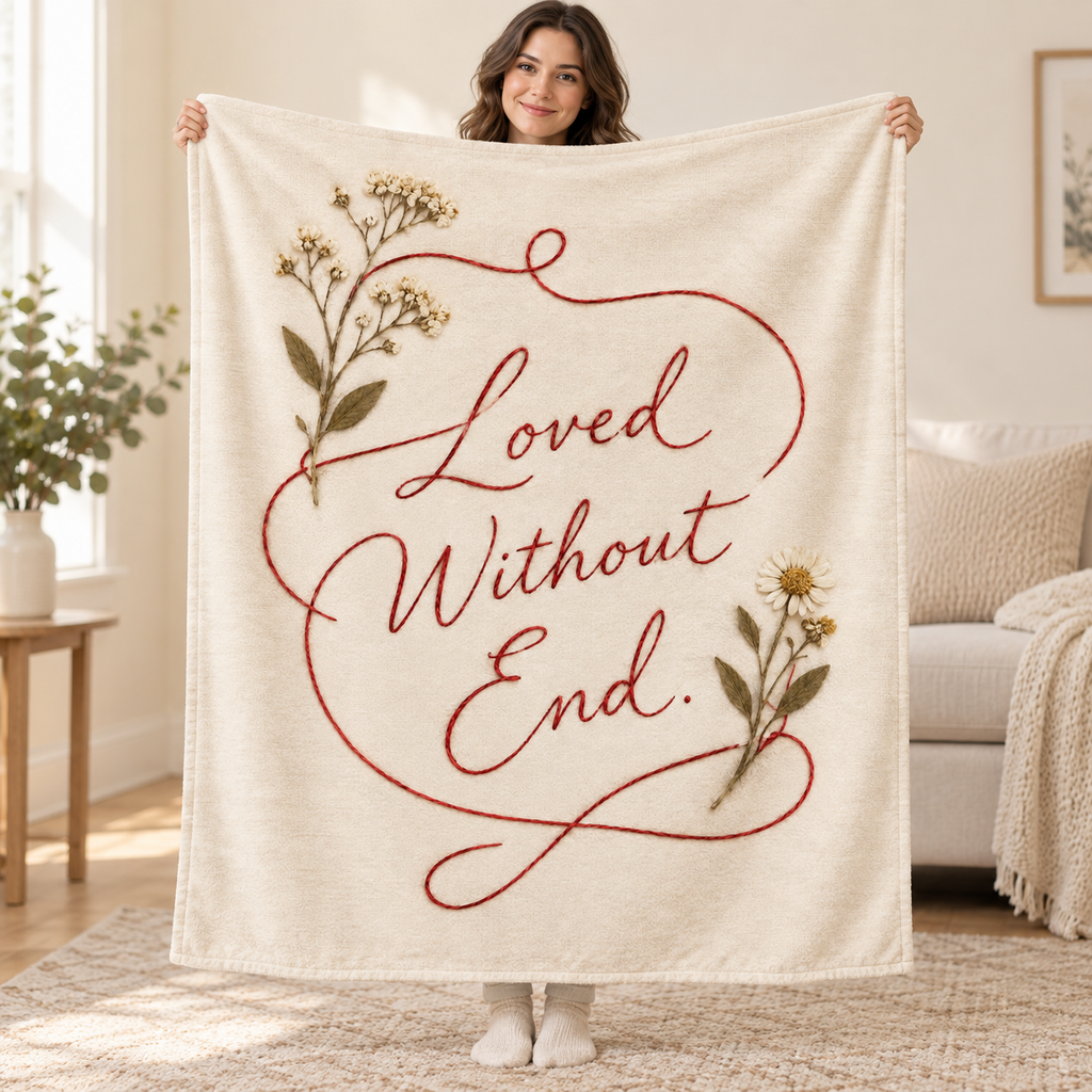 Loved Without End blanket, held open