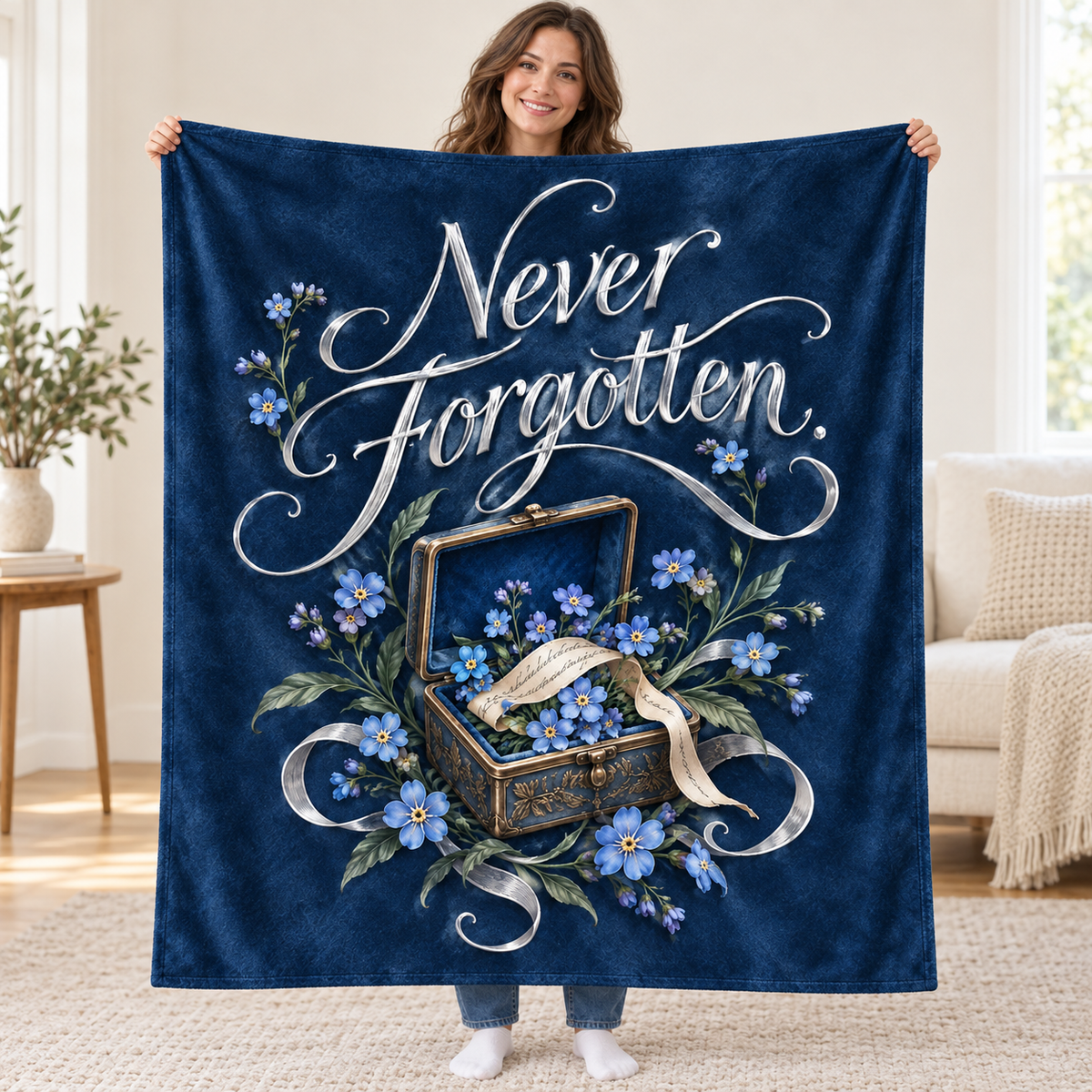 Never Forgotten blanket, held open