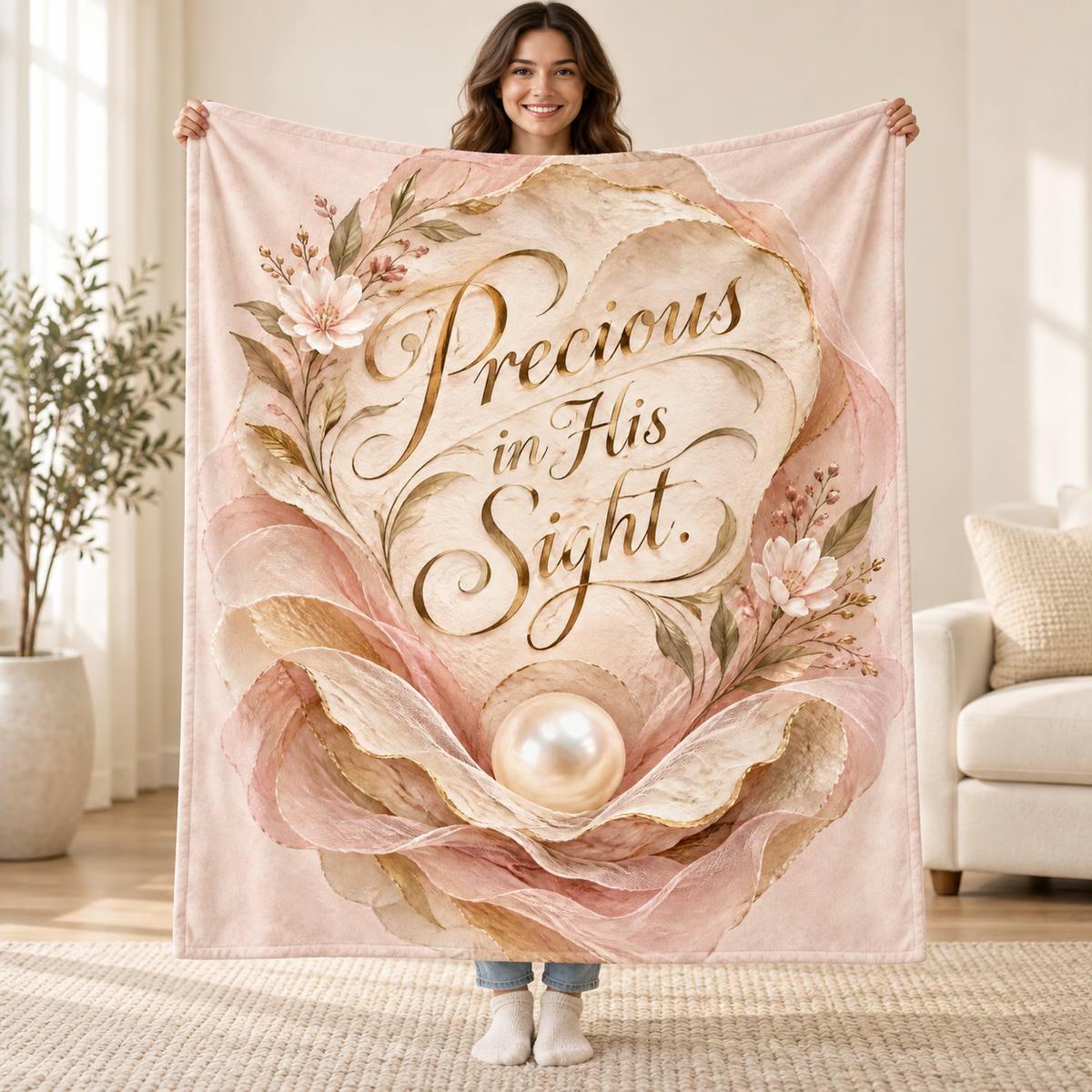 Precious in His Sight blanket, held open
