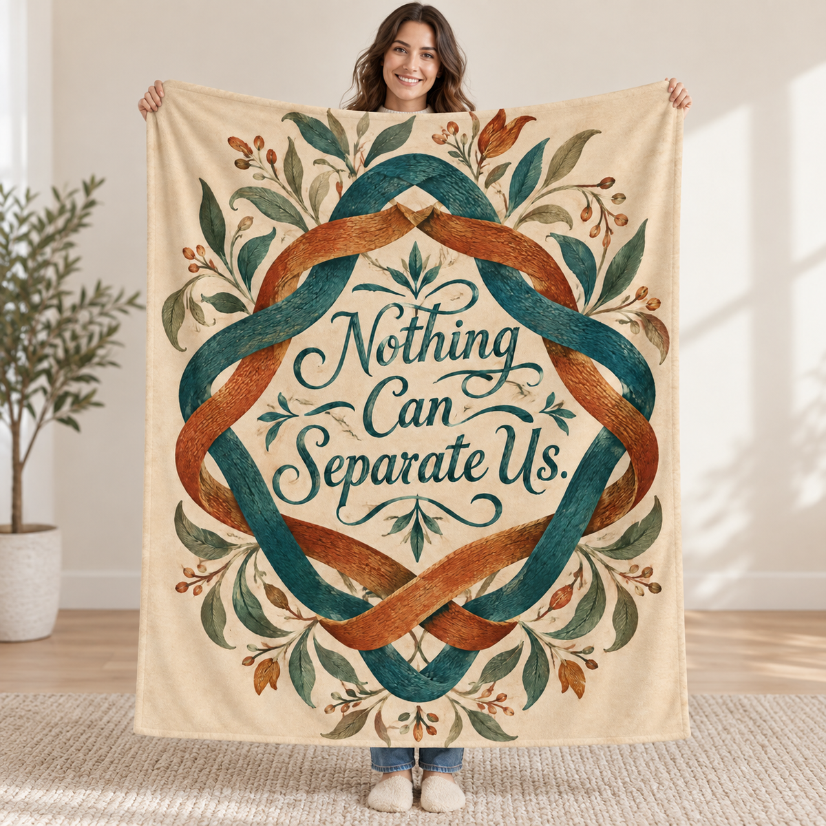 Nothing Can Separate Us blanket, held open