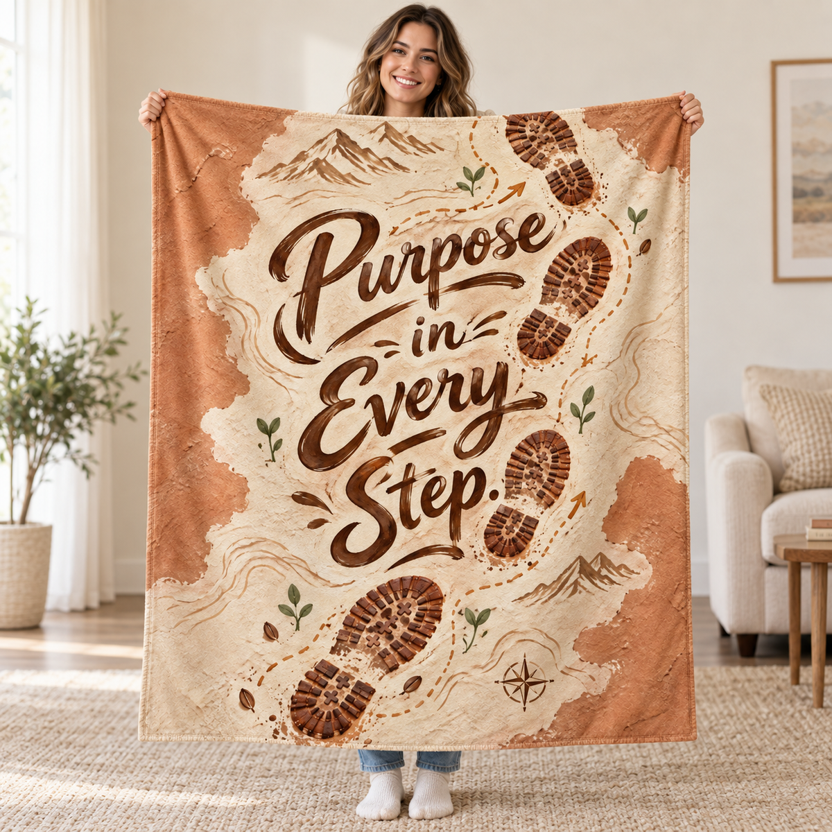 Purpose in Every Step blanket, held open