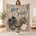 Keep the Faith blanket, held open