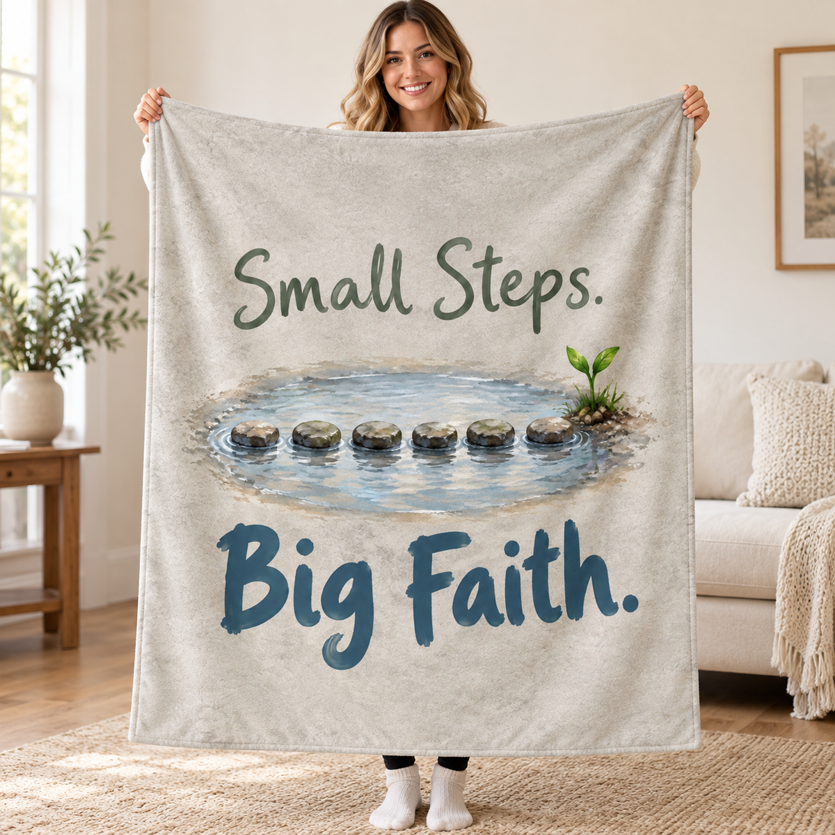 Small Steps. Big Faith blanket, held open