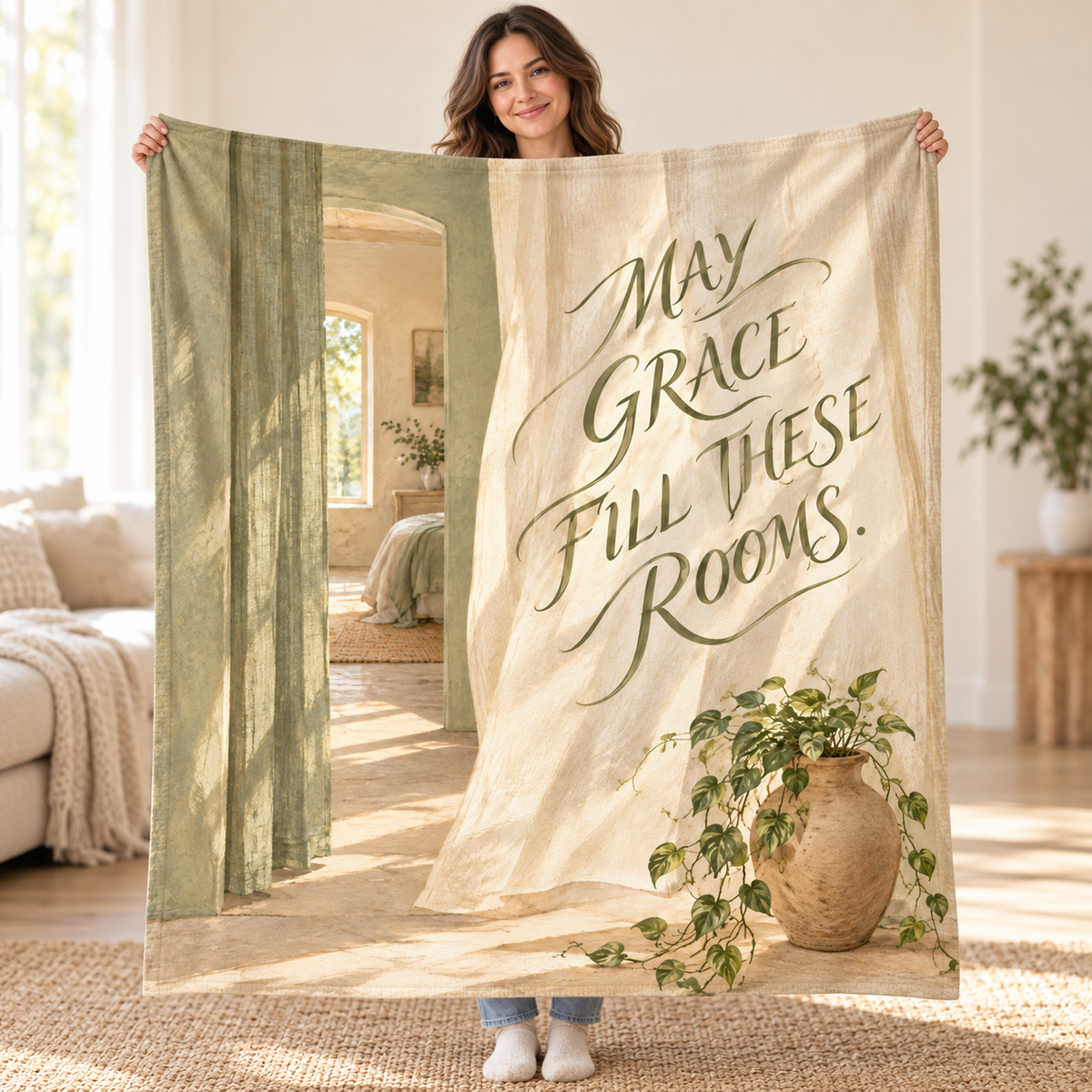 May Grace Fill These Rooms. blanket, held open