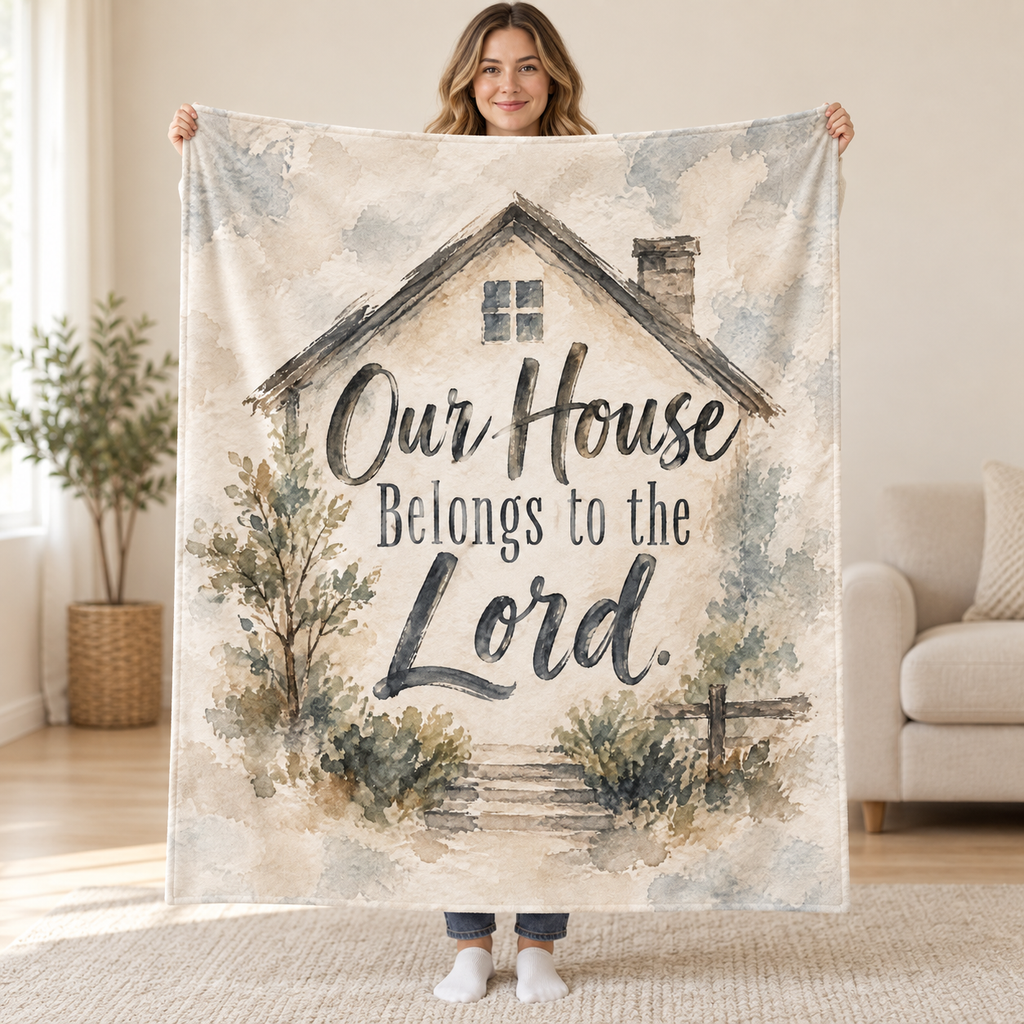 Our House Belongs to the Lord. blanket, held open