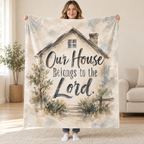 Our House Belongs to the Lord. blanket, held open
