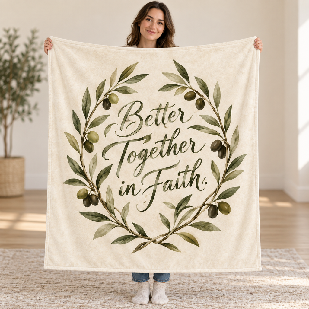 Better Together in Faith. blanket, held open