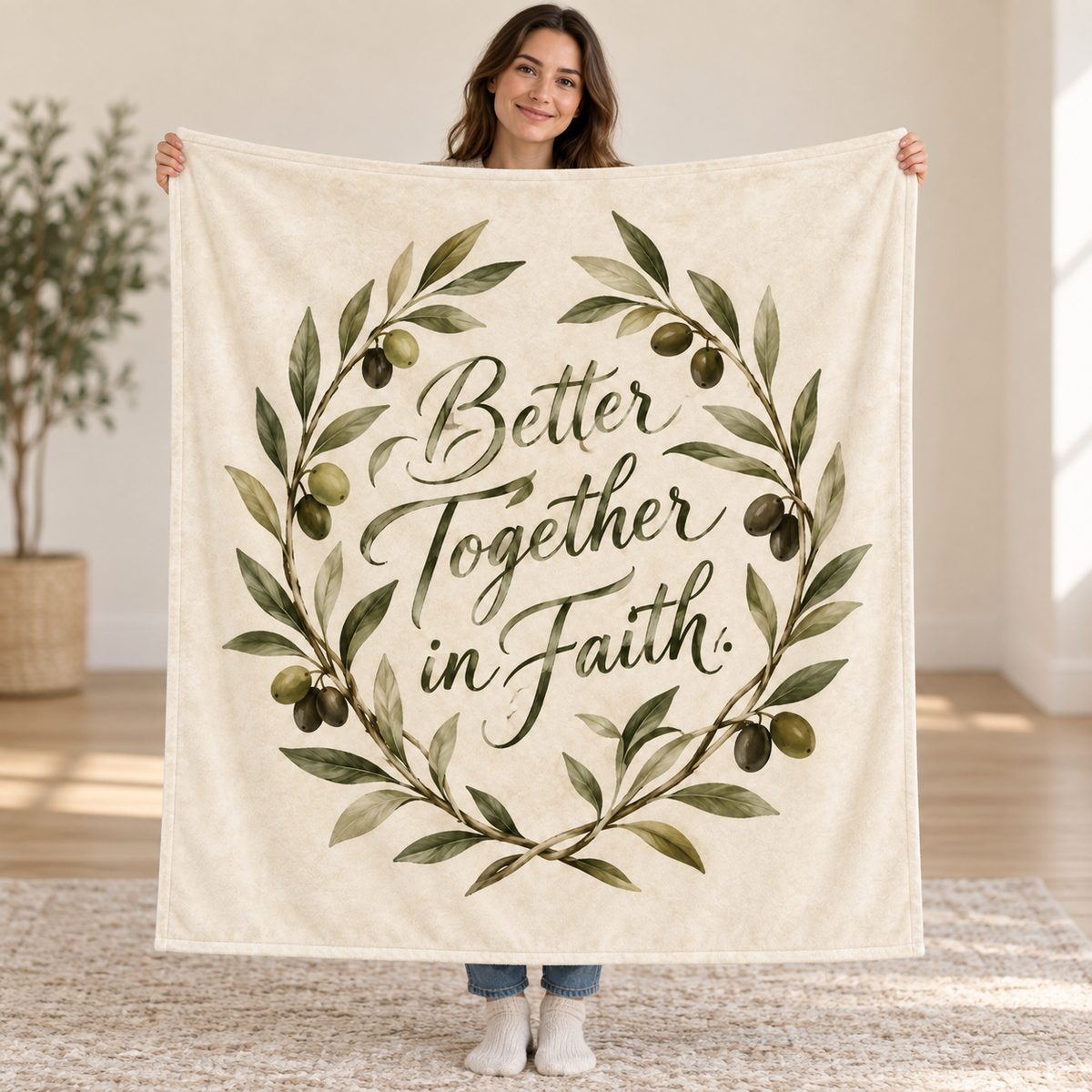 Better Together in Faith. blanket, held open