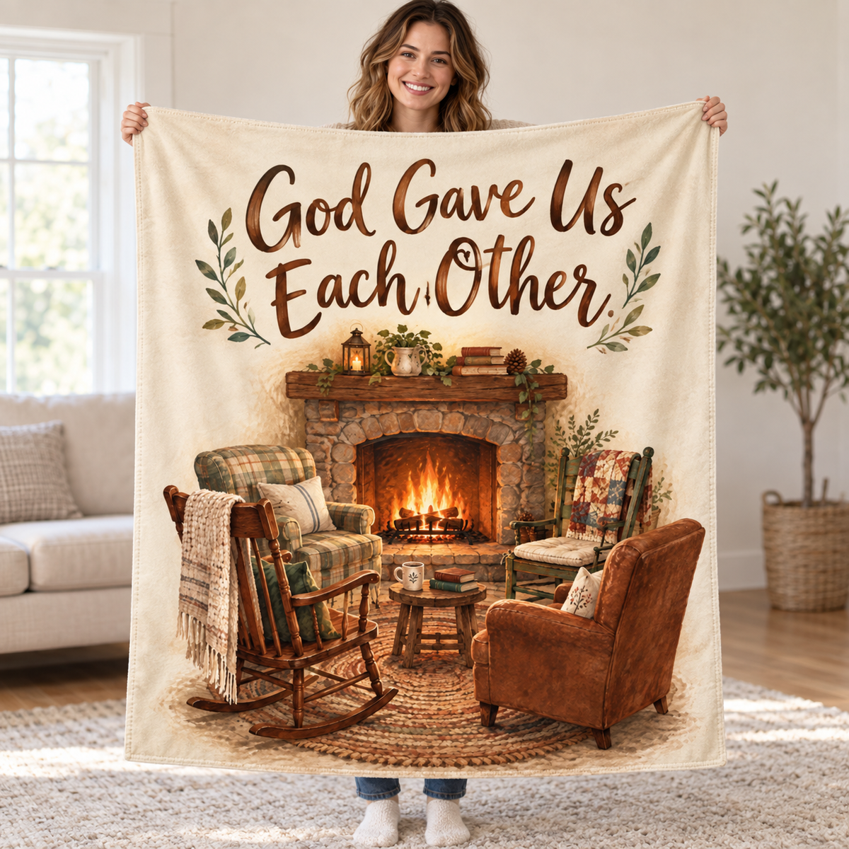 God Gave Us Each Other. blanket, held open