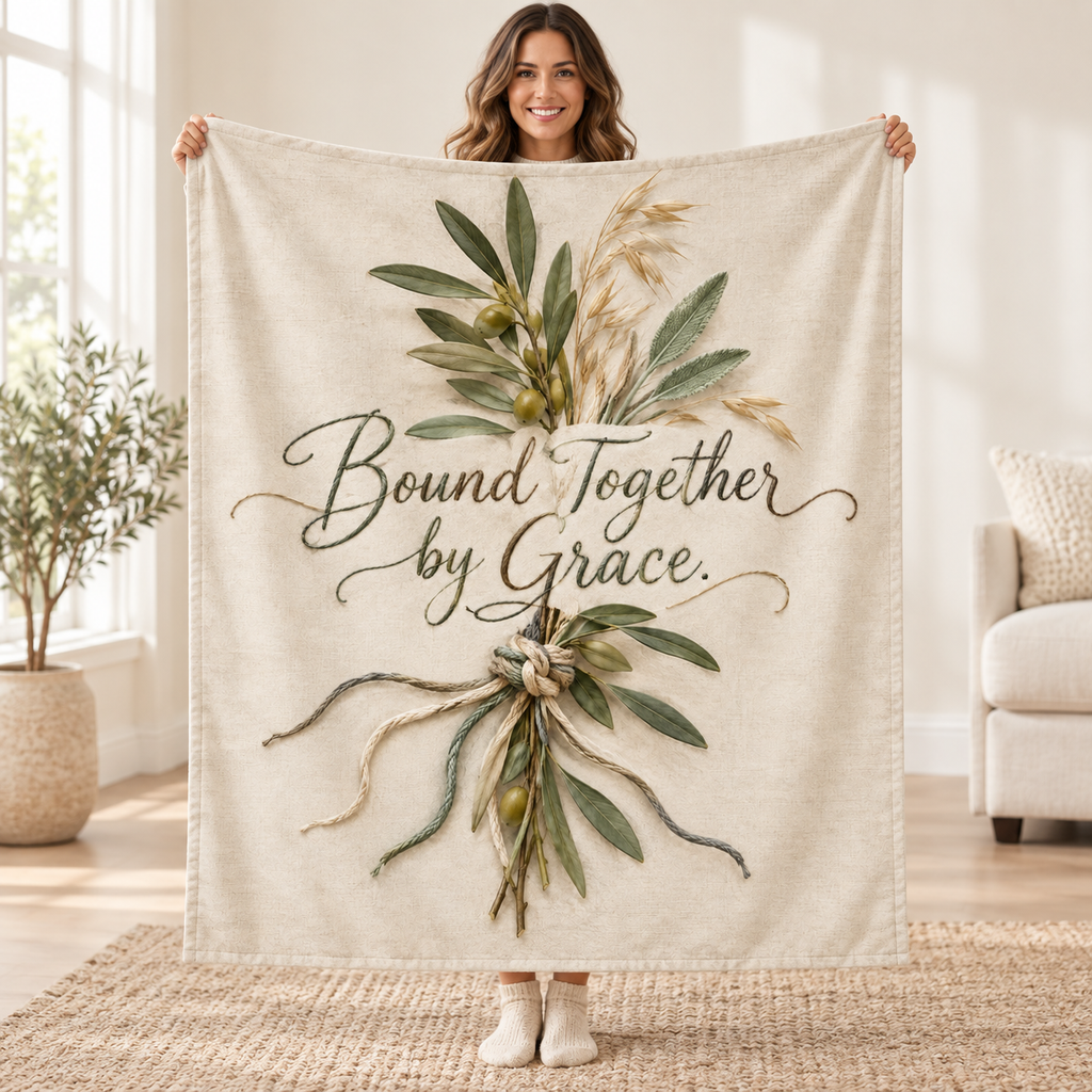 Bound Together by Grace. blanket, held open