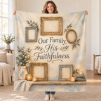 Our Family, His Faithfulness. blanket, held open