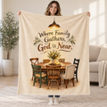Where Family Gathers, God Is Near. blanket, held open