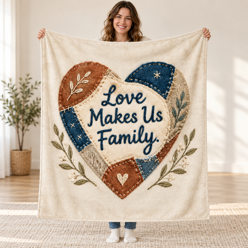 Love Makes Us Family. blanket, held open