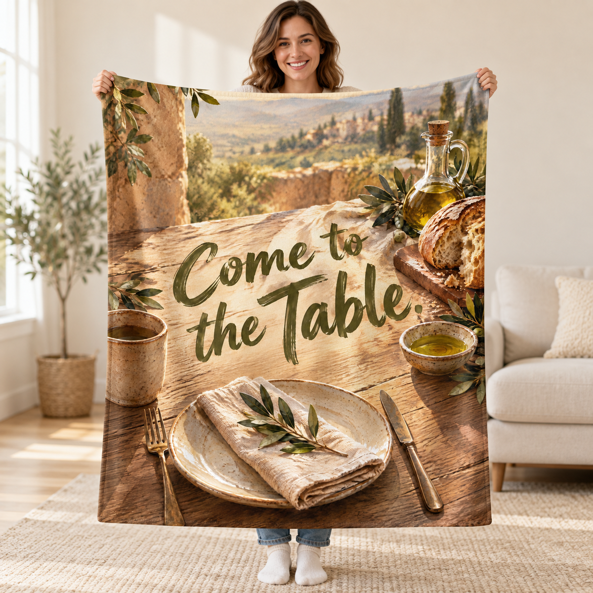 Come to the Table. blanket, held open