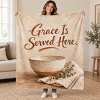 Grace Is Served Here. blanket, held open