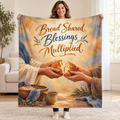 Bread Shared, Blessings Multiplied. blanket, held open