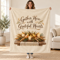 Gather Here with Grateful Hearts. blanket, held open