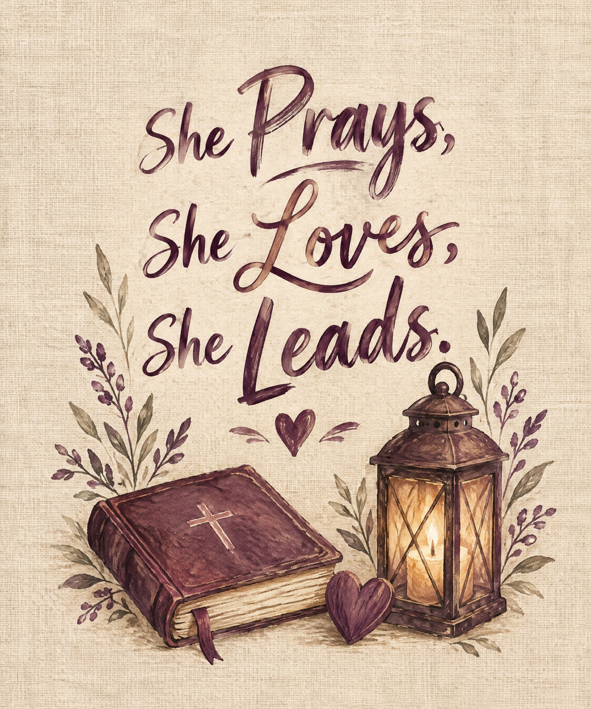 She Prays, She Loves, She Leads. blanket, full design