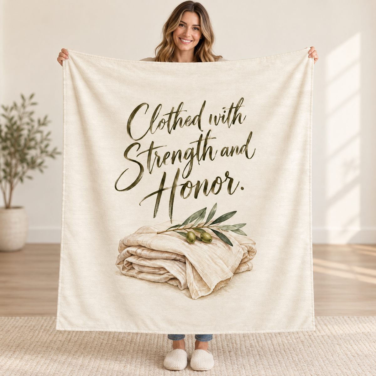 Clothed with Strength and Honor. blanket, held open