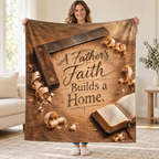 A Father’s Faith Builds a Home. blanket, held open