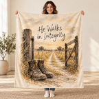 He Walks in Integrity. blanket, held open